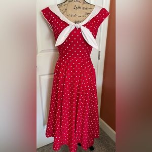 Stop Staring! 1950’s vintage inspired red and white polka dot swing dress.Size M